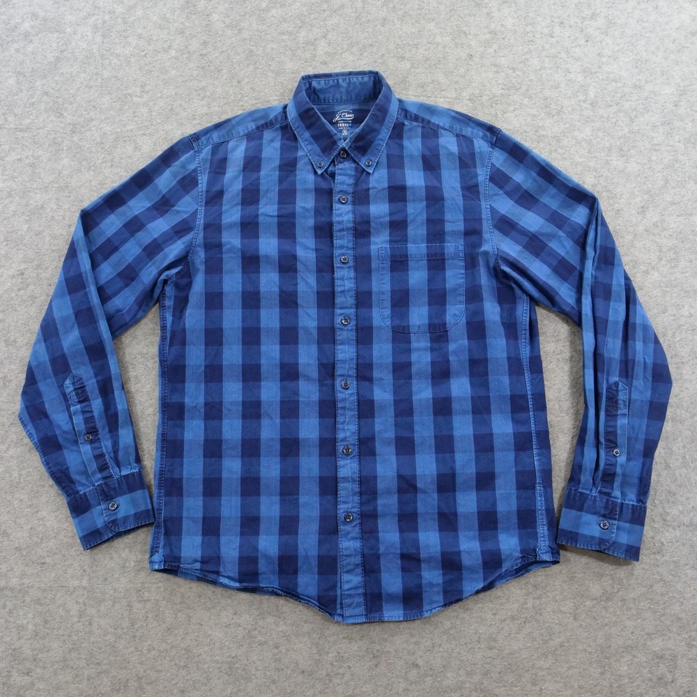 J.Crew Shirt Mens Medium Blue Plaid Indigo Cotton Long Sleeve Button Down Slim
